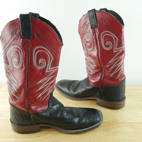 Justin Bent Rail Western Boots 10 D‎ Red Black Wildebeest Leather FOR REPAIR USA main image 14